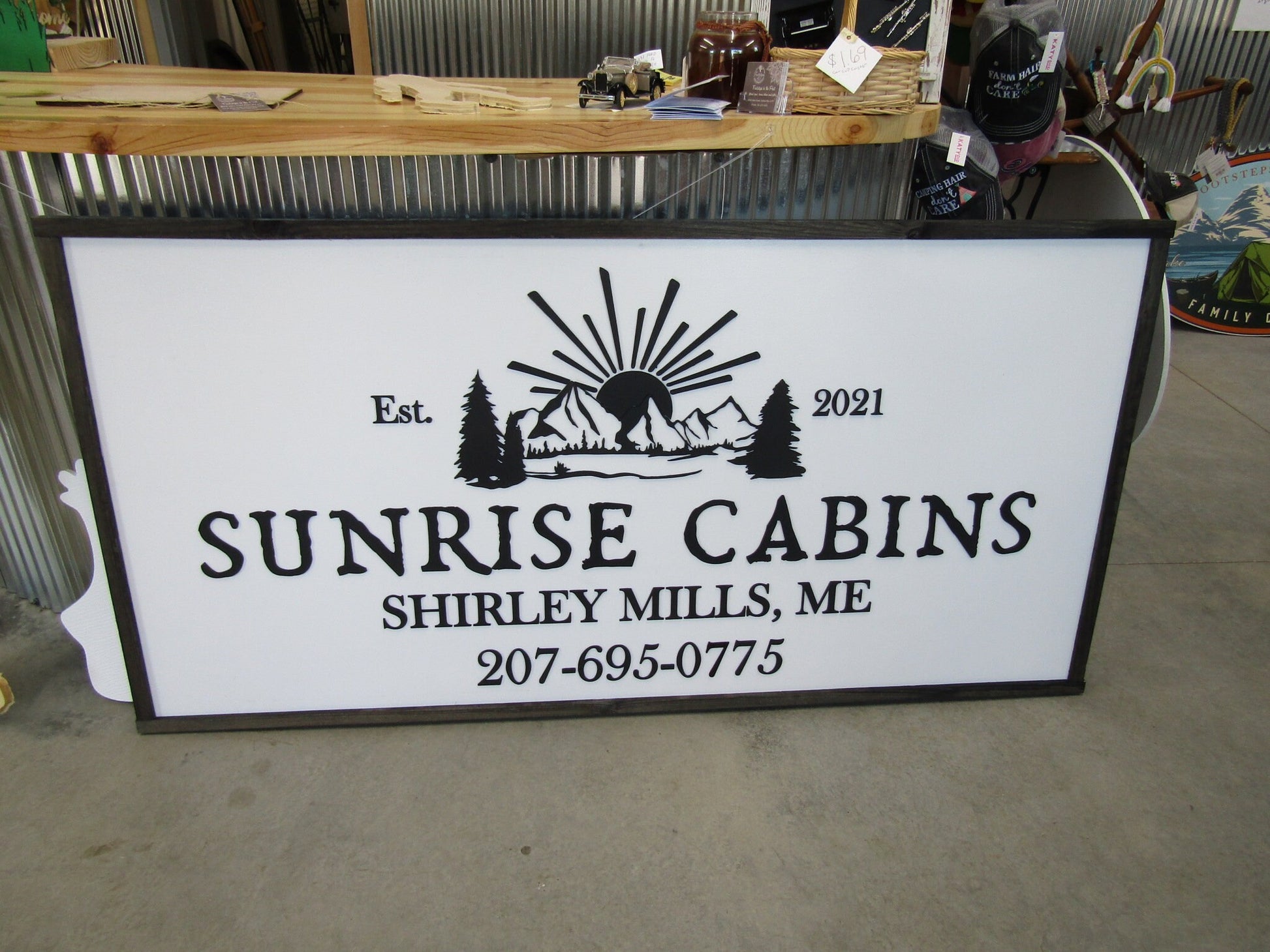 Cabin Rental SunRise Custom Business Sign Rectangle 3D Large Custom Your LOGO Company Indoor Outdoor Small Business Logo Laser Cut Wood Sign