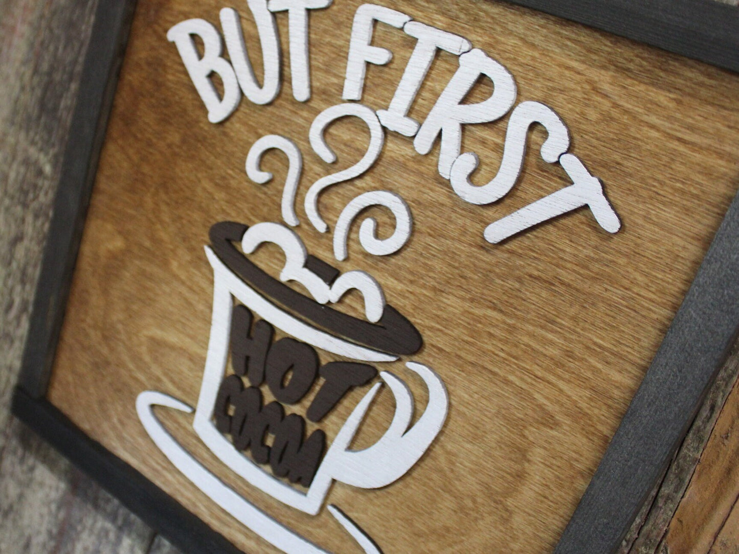 But First Hot Cocoa Winter Wall Decoration Country Primitive Coffee Cup Frame Kitchen Sign Mug Rustic Décor Gift Warm Chocolate Milk Xmas
