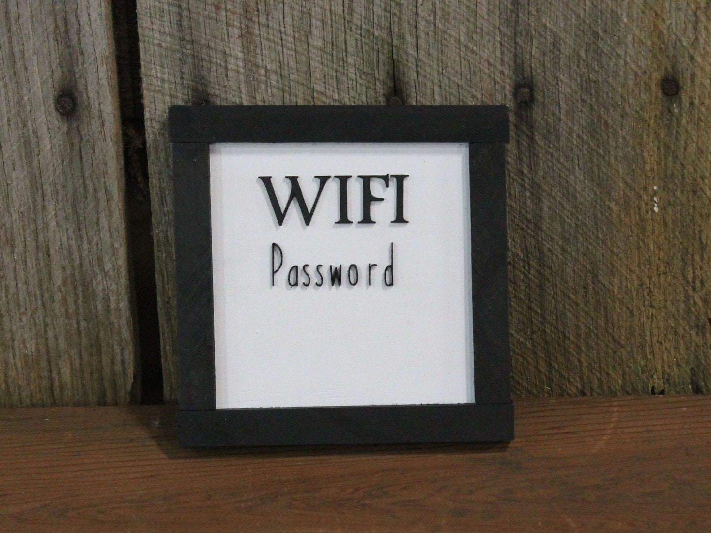 Sign for WIFI Password Wood Raised Text 3D Small Business Coffee Shop Black and White Customize Primitive Shabby Chic Wall Decor