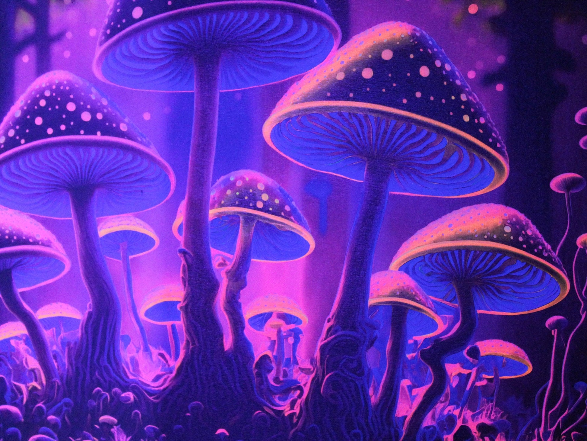 Mushroom Puffballs Fungi Extraterrestrial Fluorescent Black Light Reactive Ultraviolet PuttPutt Haunted House Outdoor Funhouse Decor Printed