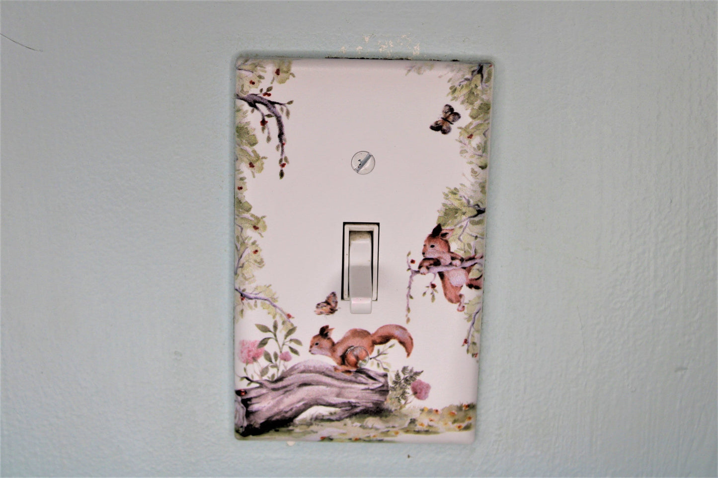 squirrel playing in tree custom printed painted Light switch cover plate for nursery