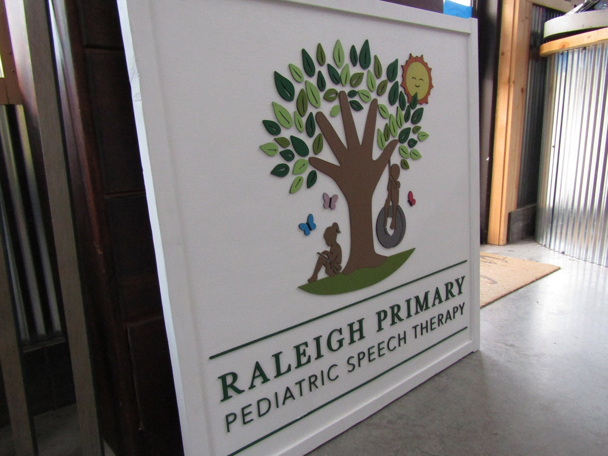 Pediatric Office Doctor Kid Children Hand Tree Speech Color Large Custom Ranch Signage Square Oversized Business Logo Wood Laser Cut Out 3D