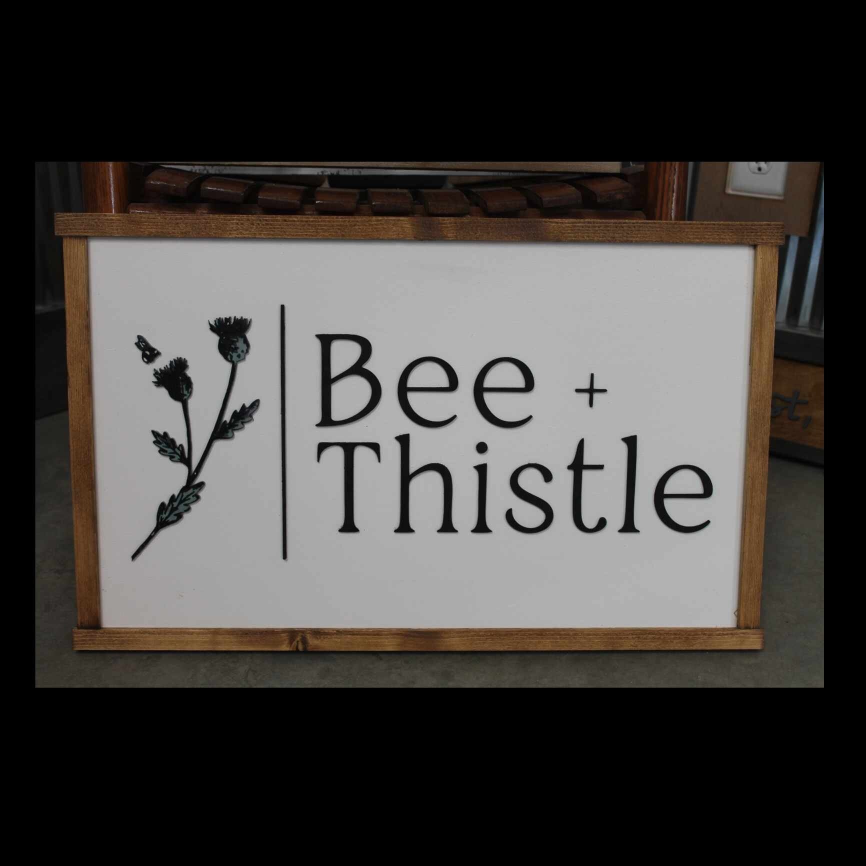 Bee Thistle Boutique Custom Business Sign Rectangle 3D Large Custom Company Indoor Outdoor Small Business Logo Laser Cut Wood