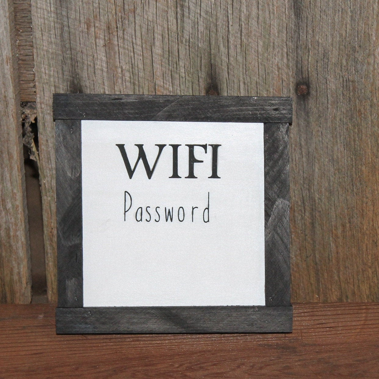 Sign for WIFI Password Wood Raised Text 3D Small Business Coffee Shop Black and White Customize Primitive Shabby Chic Wall Decor