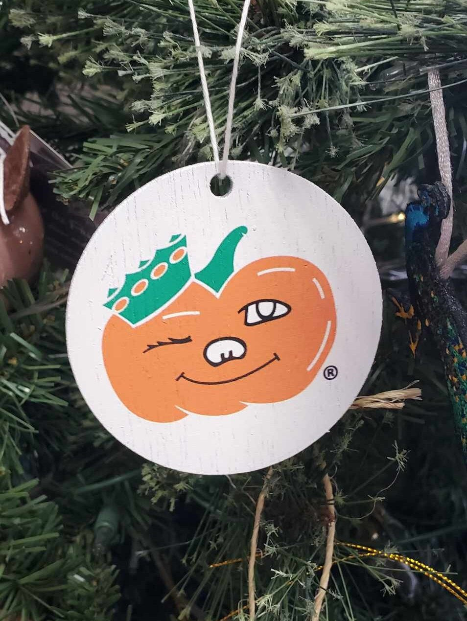 Winky Pumpkin Hometown Small Town Circleville Ohio Decor Gift Tree Decor Orange Ornament Decoration White Painted Uv Printed Image Holidays