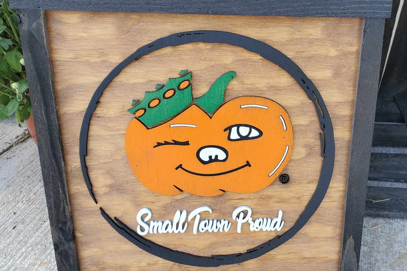 Small Town Proud Circleville Ohio Winky Square Wood 3D lettering Classic Rustic Halloween Fall Autumn Holiday Seasonal Cute Kitchen Home
