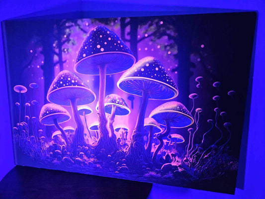Mushroom Puffballs Fungi Extraterrestrial Fluorescent Black Light Reactive Ultraviolet PuttPutt Haunted House Outdoor Funhouse Decor Printed