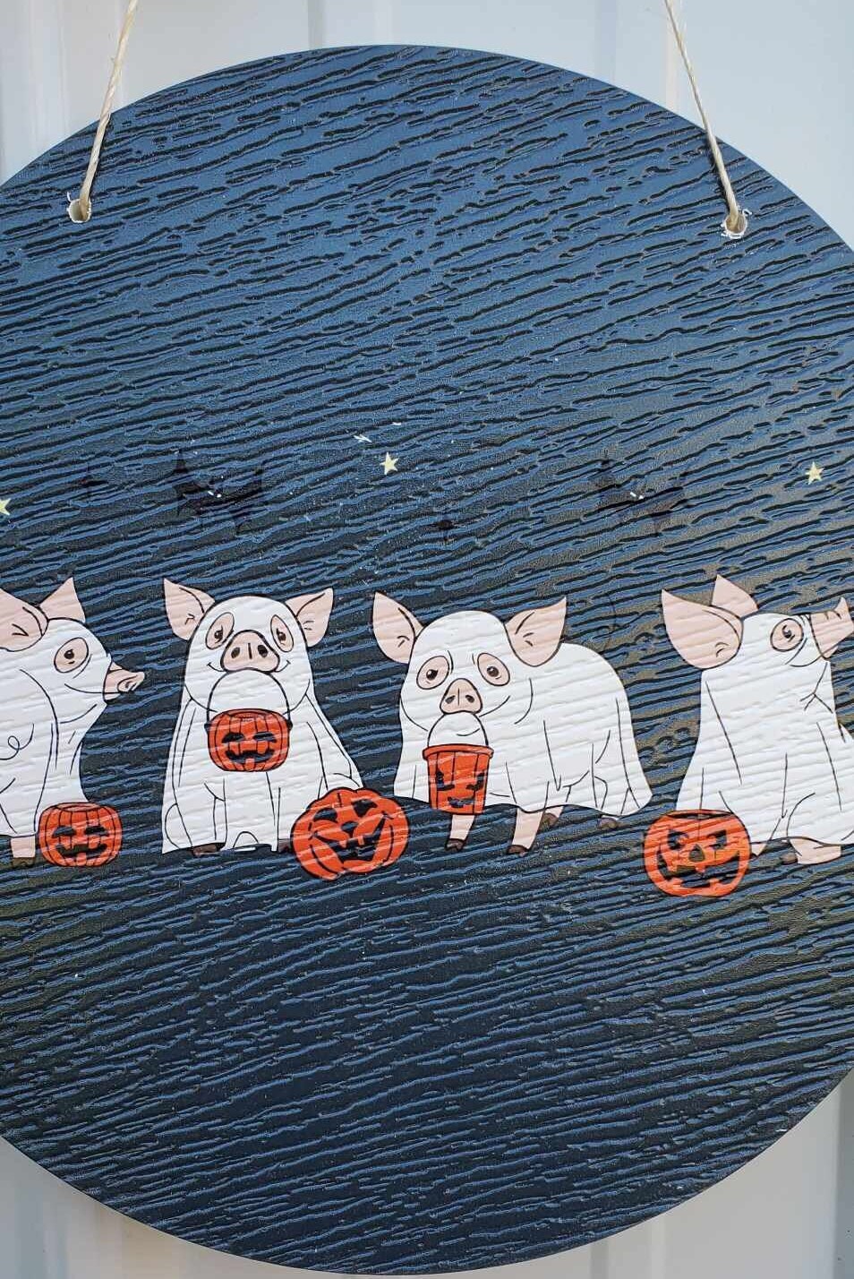 Pigs Piglets Ghost Baby Farm Animals Trick or Treat Halloween Dress Up Fall Autumn PVC Weather Proof Printed Doorhanger Outdoor