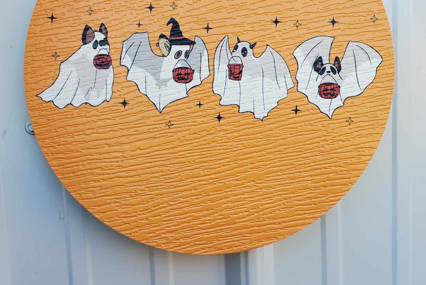 Bats Ghost Baby Farm Animals Trick or Treat Halloween Orange Dress Up Fall Autumn PVC Weather Proof Printed Doorhanger Outdoor