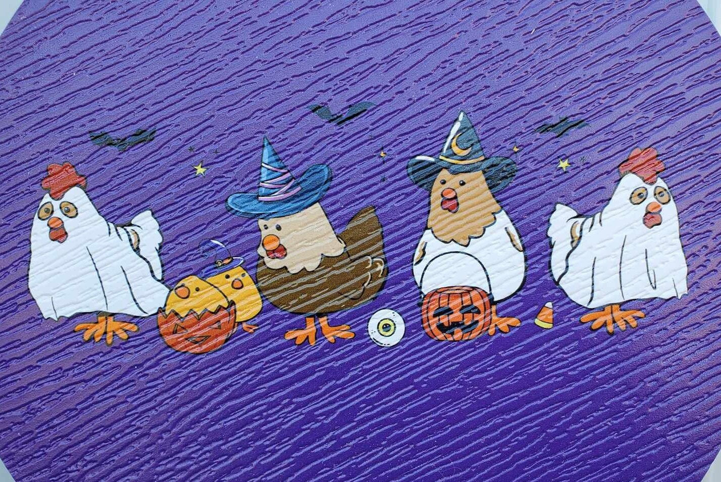 Chicken Hen Dress up Costume Witch Ghost Pumpkin Halloween Trick or Treat PVC Weatherproof Ultraviolet Ink Doorhanger Outdoor Use
