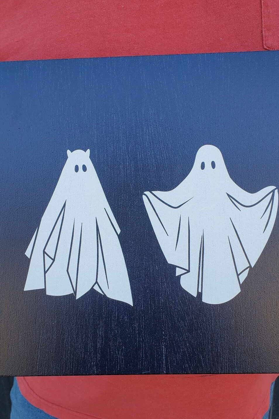 Ghost Ghostie Humor Always Late Halloween Joke Home decor Fall Autumn Spooky Goofy Printed on wood Shelfsitter