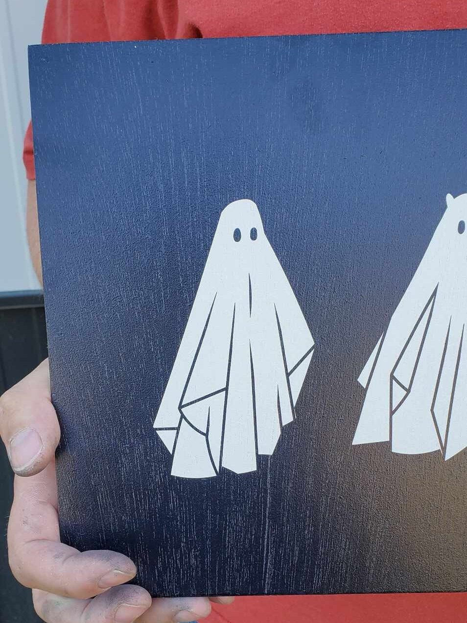 Ghost Ghostie Humor Always Late Halloween Joke Home decor Fall Autumn Spooky Goofy Printed on wood Shelfsitter