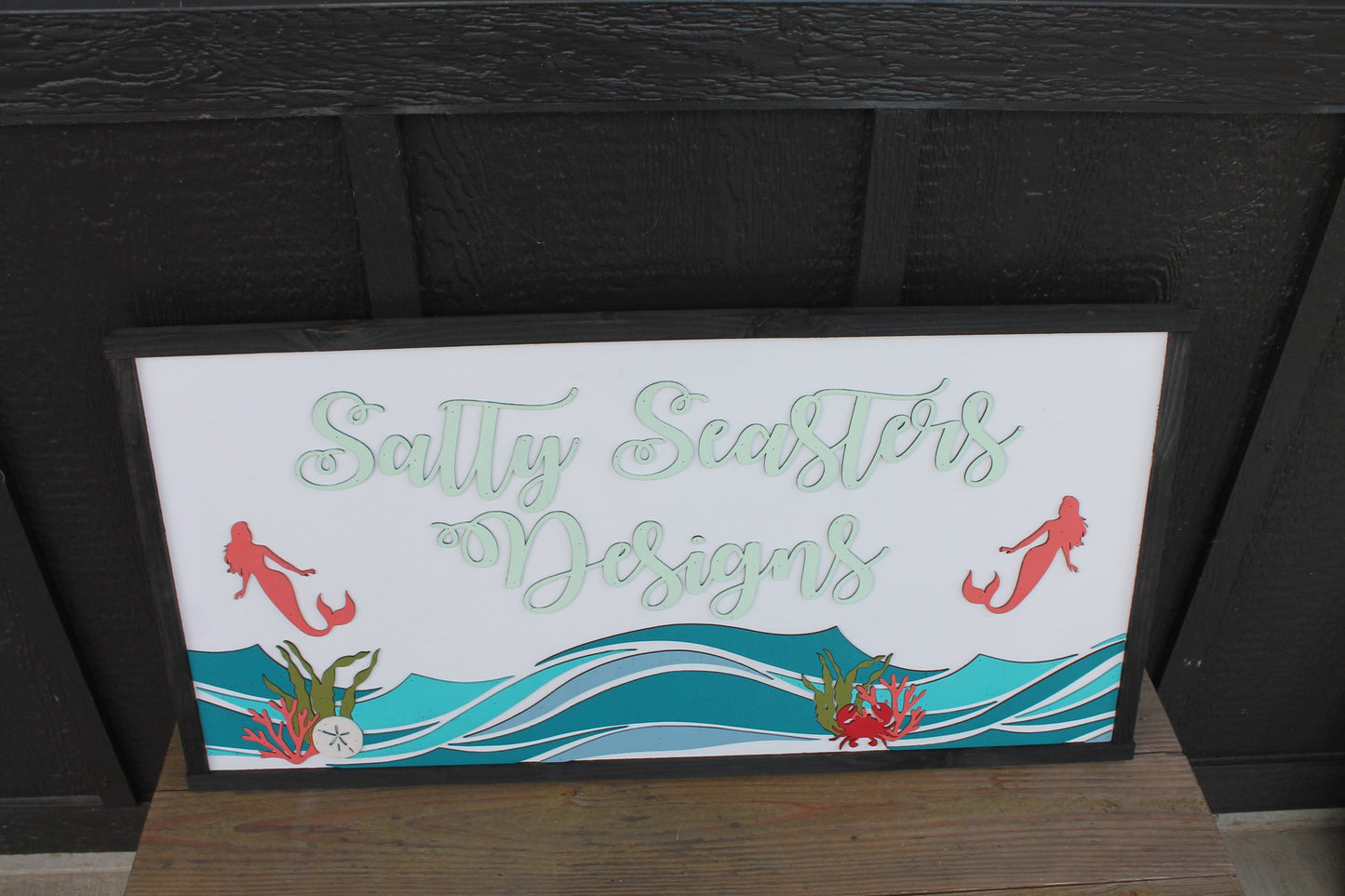 Custom Mermaid Beach Coral Costal Underwater Waves Wood Laser Cut Out 3D Sign Elevated Letters Tropical Personalized Handmade Business Sign