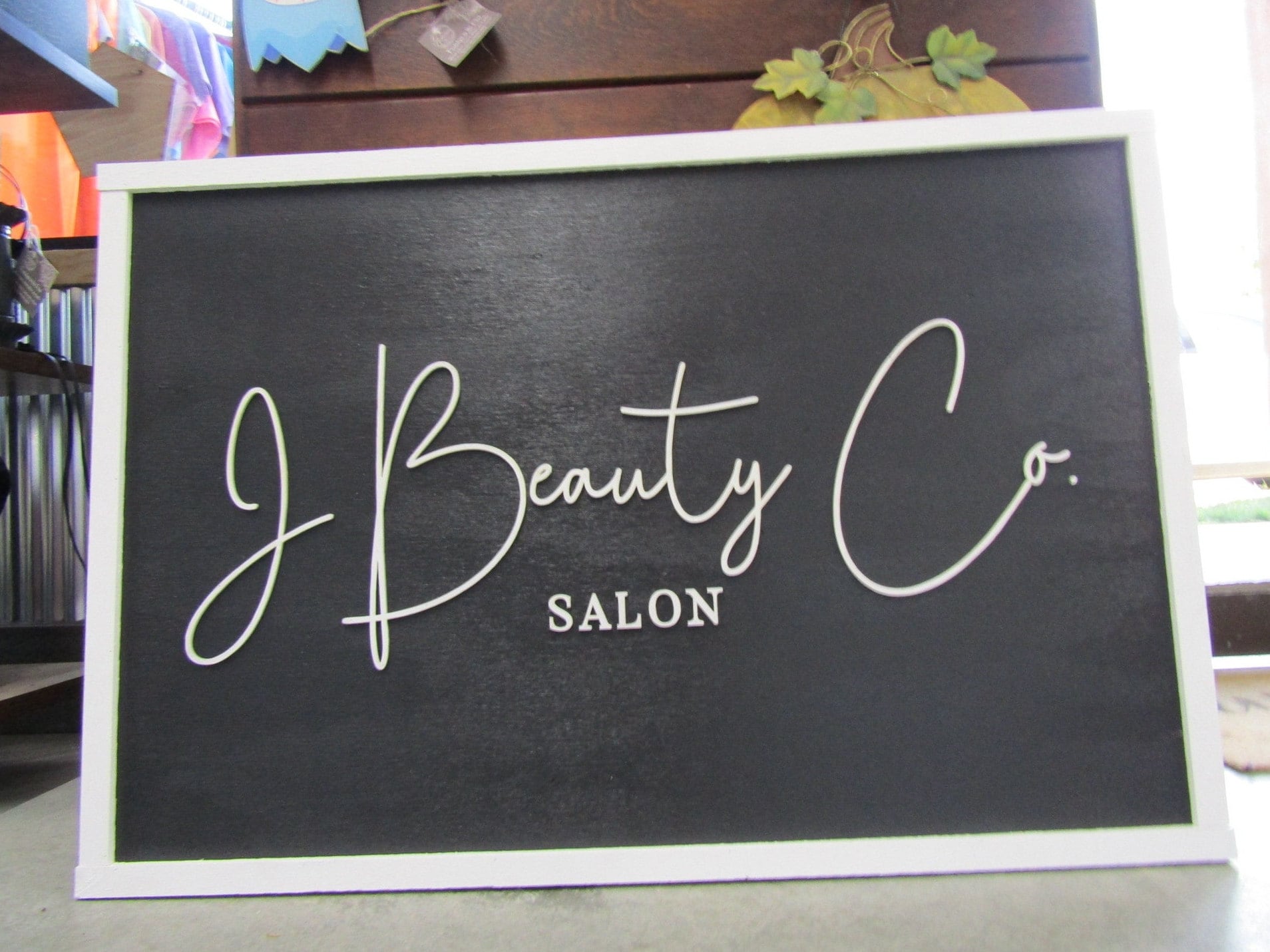 Salon Custom Wood Beauty Parlor Sign Business Signage Black and White Rectangle 3D Large Custom Indoor Outdoor Small Business Logo Laser Cut