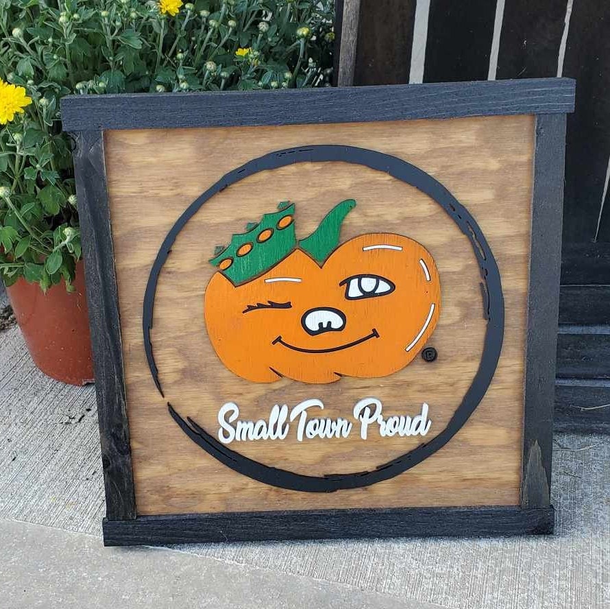 Small Town Proud Circleville Ohio Winky Square Wood 3D lettering Classic Rustic Halloween Fall Autumn Holiday Seasonal Cute Kitchen Home