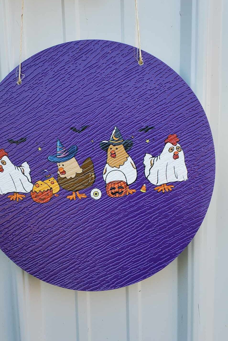 Chicken Hen Dress up Costume Witch Ghost Pumpkin Halloween Trick or Treat PVC Weatherproof Ultraviolet Ink Doorhanger Outdoor Use