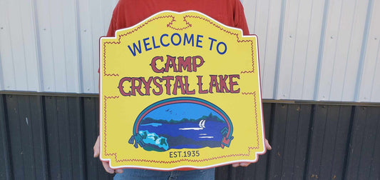 Camp Gem Welcome to Crystal Yellow Printed on Wood Decoration Prop Uv Lake Sign Giftable Horror Wooden Game Room Gift for Men Replica