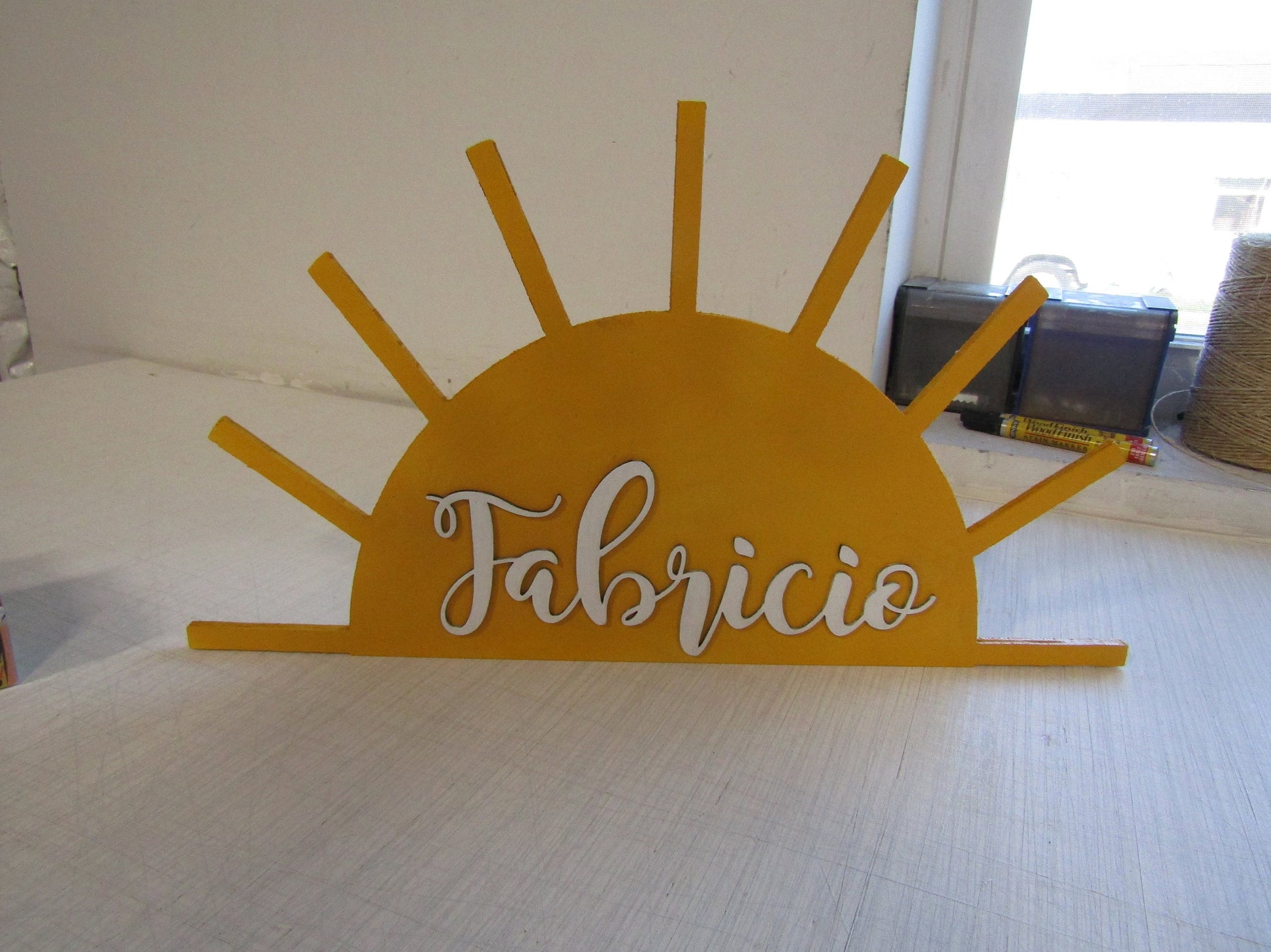 Custom Sunshine Name Baby Shower Crib Sign Contoured Sun New Baby Event Gender Made to Order Personalized 3d Wooden Handmade