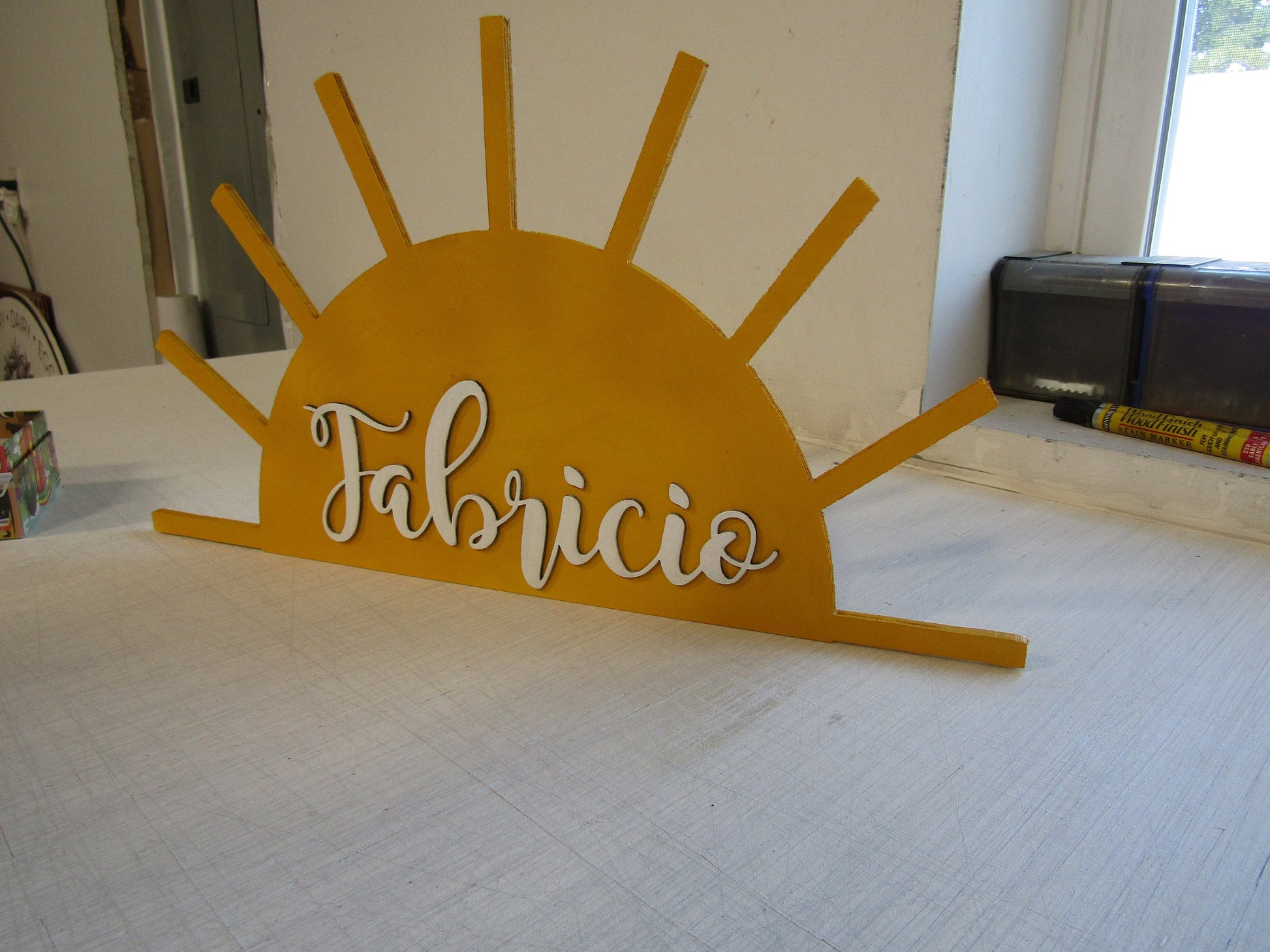 Custom Sunshine Name Baby Shower Crib Sign Contoured Sun New Baby Event Gender Made to Order Personalized 3d Wooden Handmade