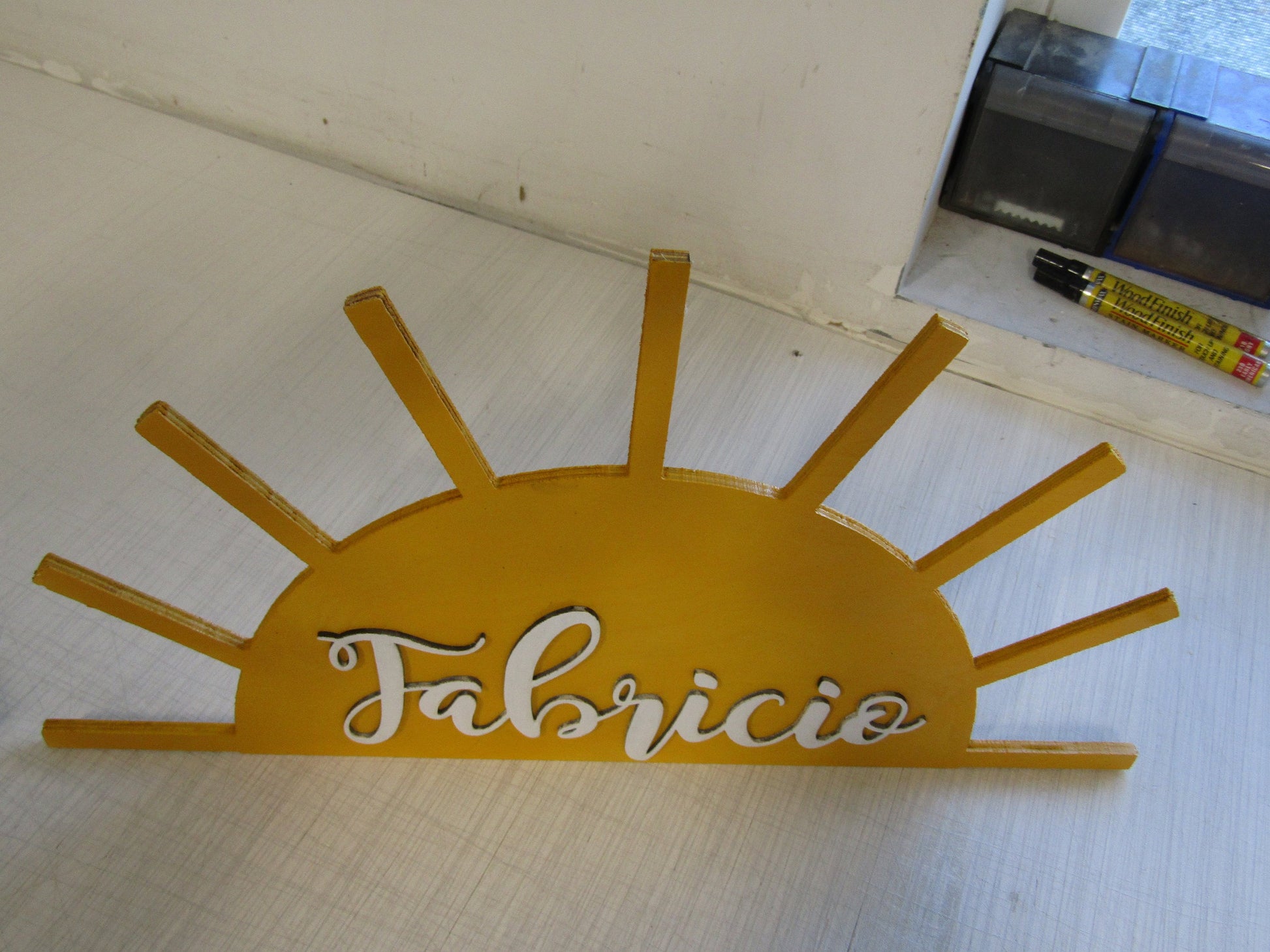 Custom Sunshine Name Baby Shower Crib Sign Contoured Sun New Baby Event Gender Made to Order Personalized 3d Wooden Handmade