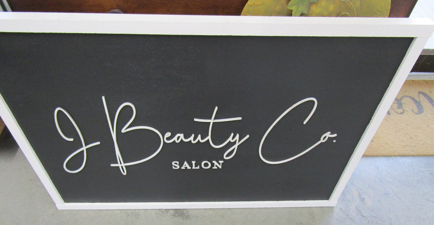 Salon Custom Wood Beauty Parlor Sign Business Signage Black and White Rectangle 3D Large Custom Indoor Outdoor Small Business Logo Laser Cut
