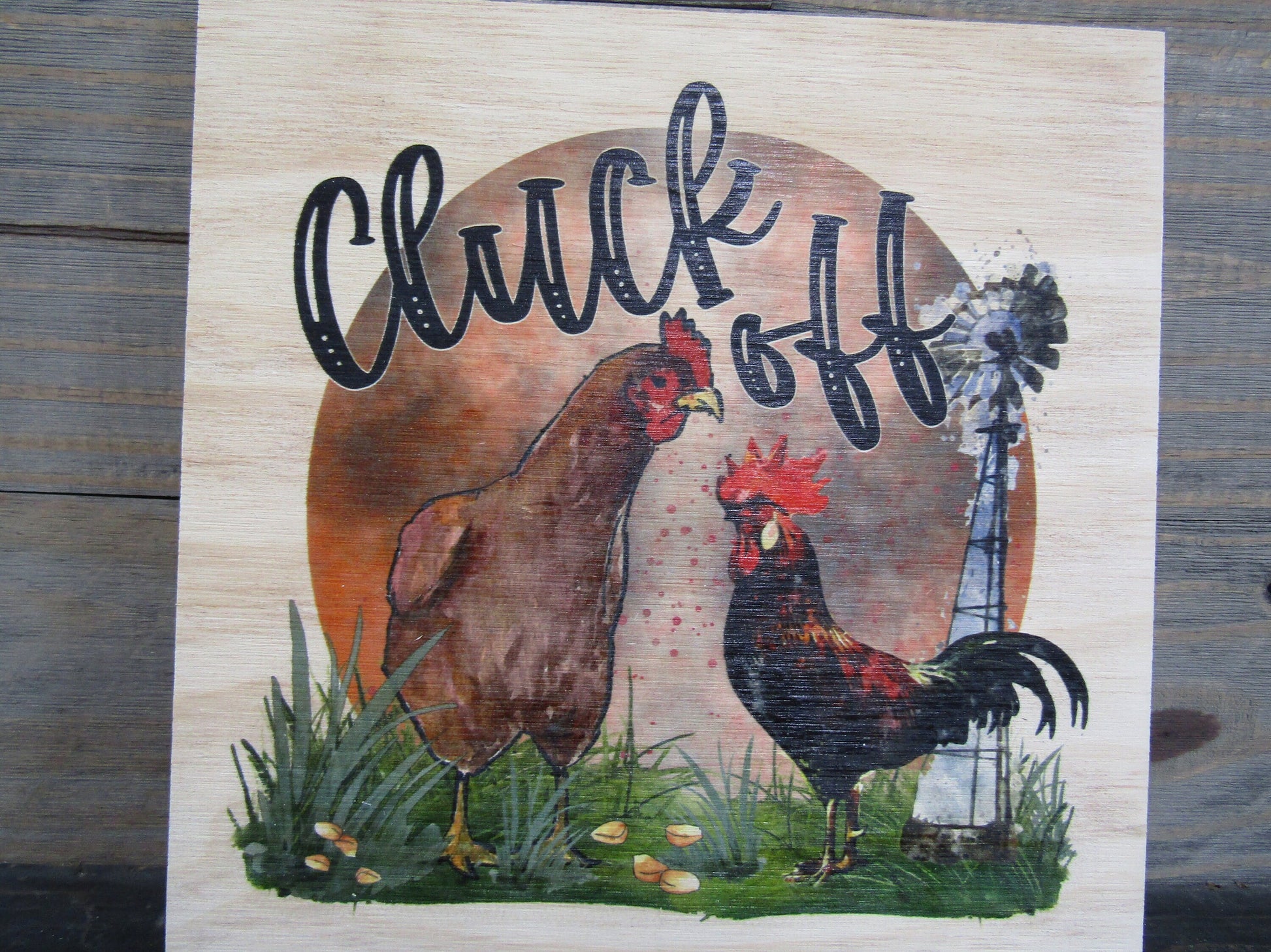 Farmhouse Rooster Chicken Windmill Farm Barn Coop Humor Wall Decor Art Handmade Unframed Printed In Color Contemporary Joke Decor