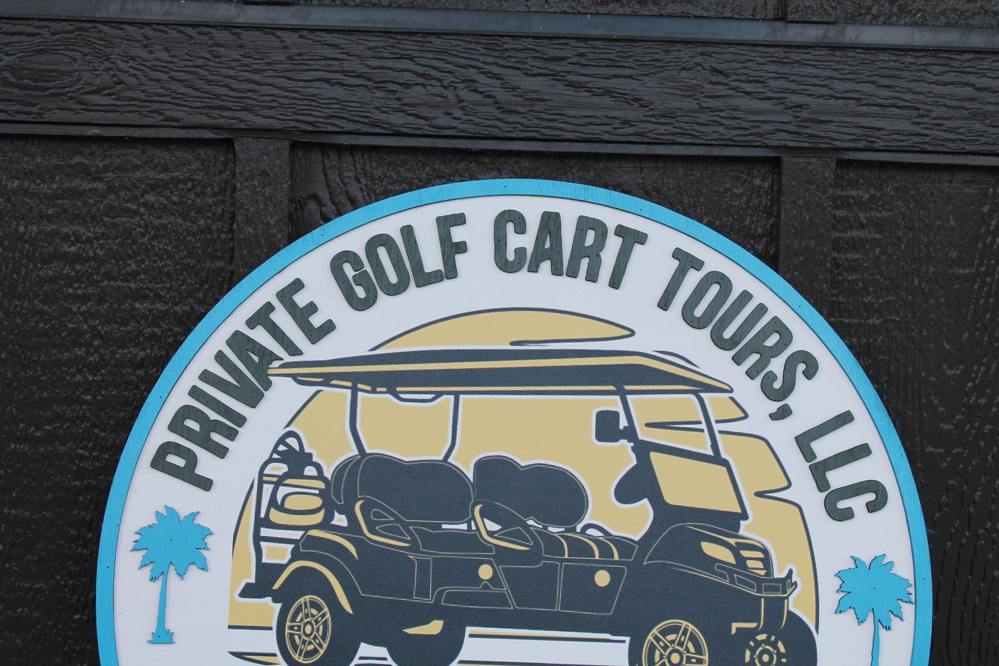 Golf Cart Private Palm Tropics Vacation Custom Sign Round Business Commerical Signage Made to Order Small Shop Logo Circle Wooden Handmade