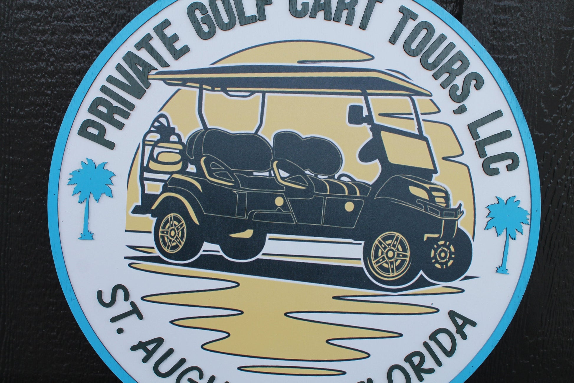 Golf Cart Private Palm Tropics Vacation Custom Sign Round Business Commerical Signage Made to Order Small Shop Logo Circle Wooden Handmade