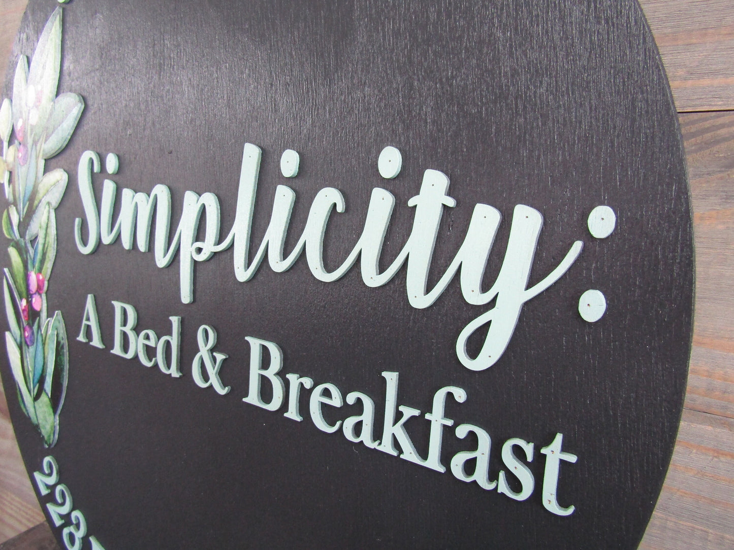 Floral Simplicity Bed and Breakfast Custom Sign Round Business Commerical Signage Made to Order Logo Circle Wooden Handmade