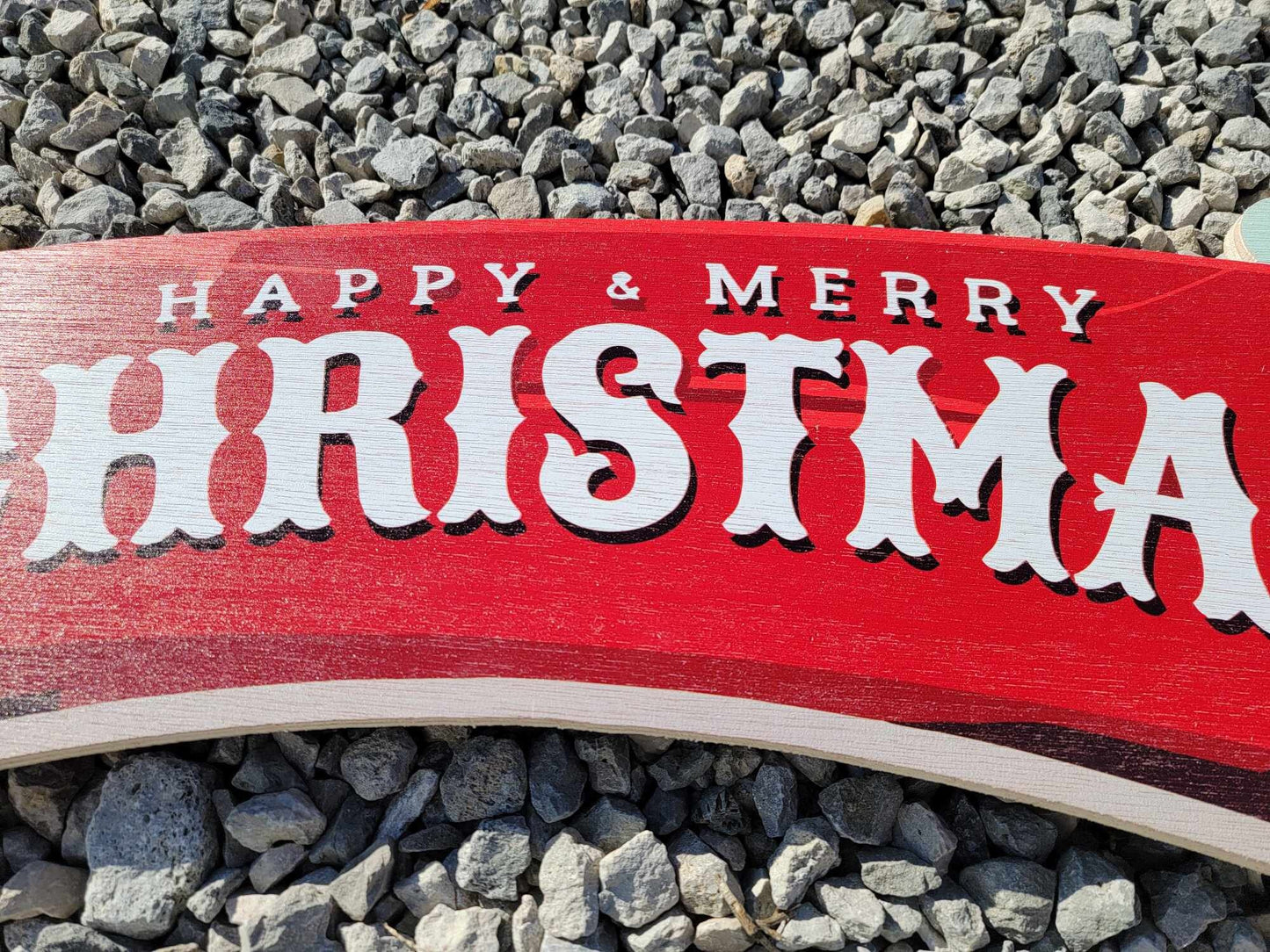 Large Merry and Happy Christmas sign banner for over the door or doorway red wood sign santa hat red and white on rustic wood planks