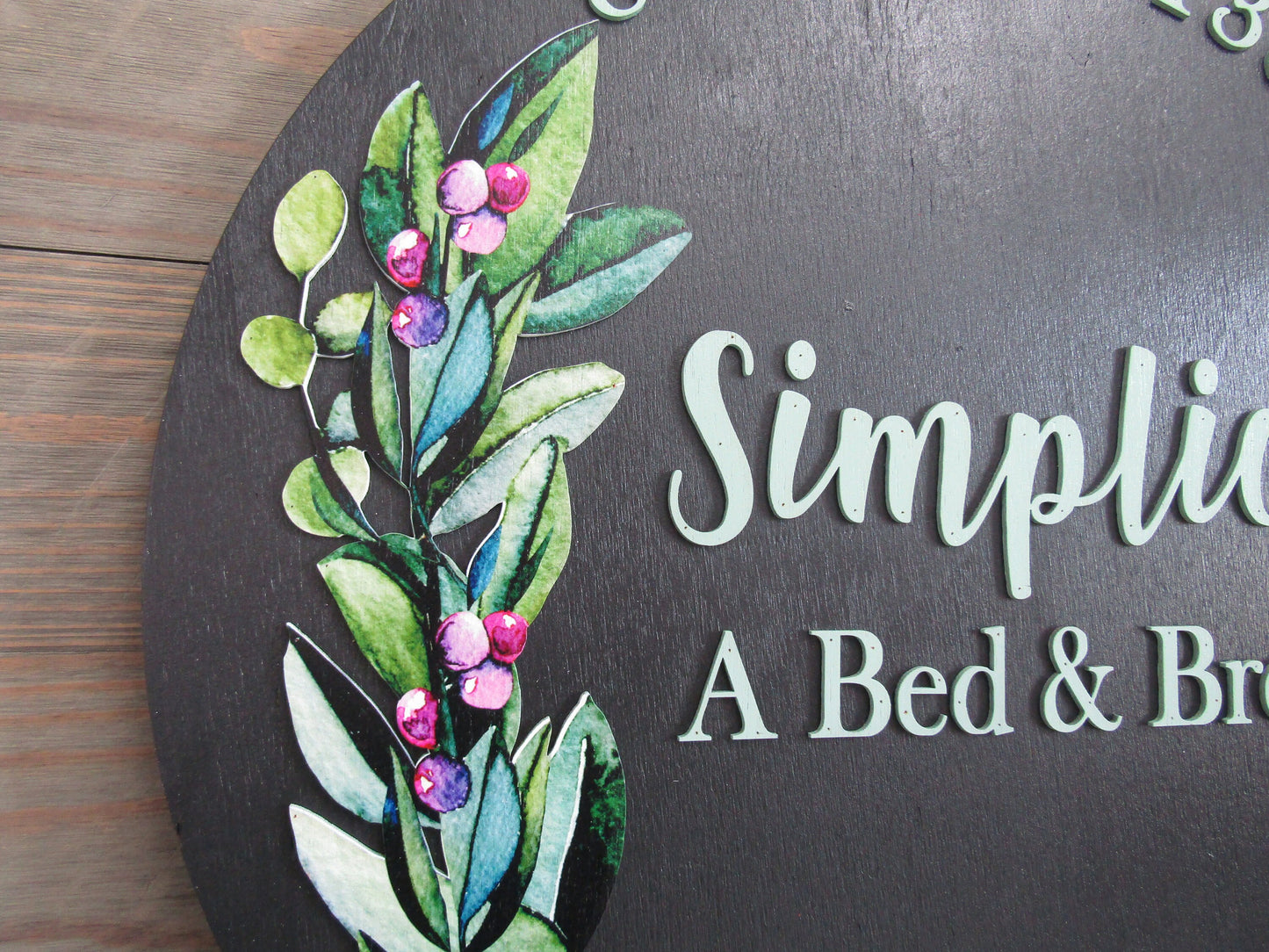Floral Simplicity Bed and Breakfast Custom Sign Round Business Commerical Signage Made to Order Logo Circle Wooden Handmade