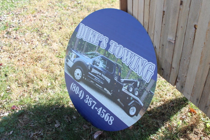 Tow Truck Commerical Photo Custom Metal Sign with your Personalized business Logo on Aluminum Great for outdoors not steel will not rust