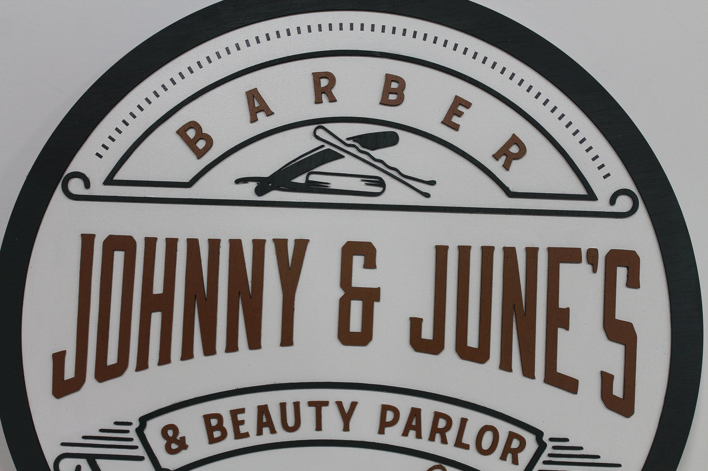 Beauty and Barber Bobby pin Razor Salon Parlor Custom Sign Round Commerical Signage Single Double Sided Made to Order Logo Wooden Handmade