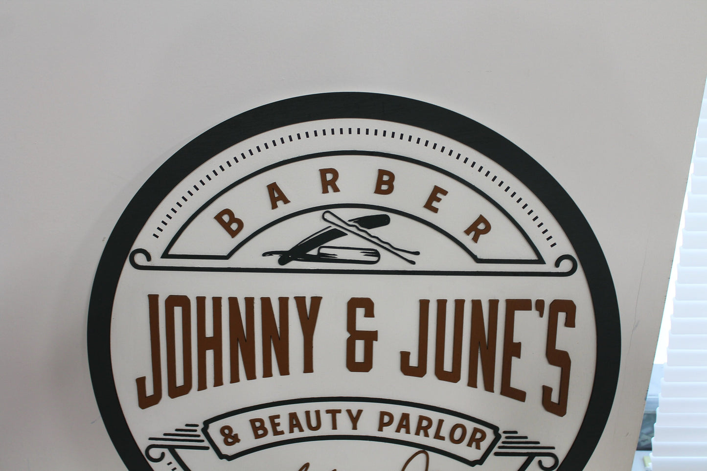 Beauty and Barber Bobby pin Razor Salon Parlor Custom Sign Round Commerical Signage Single Double Sided Made to Order Logo Wooden Handmade