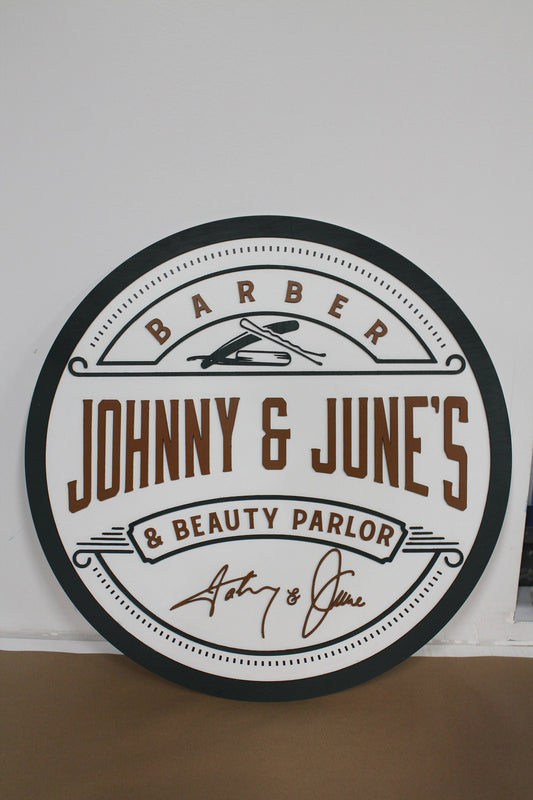 Beauty and Barber Bobby pin Razor Salon Parlor Custom Sign Round Commerical Signage Single Double Sided Made to Order Logo Wooden Handmade