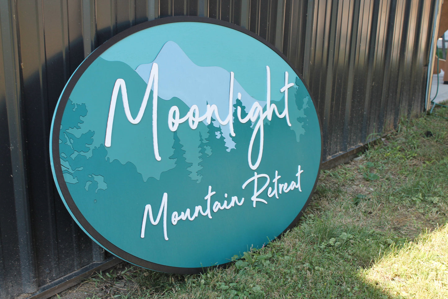 Ombre Moonlight Tree Line Forest Retreat Oval 3D Large Custom Signage Indoor Outdoor Laser Cut Wooden Sign Commerical Signage Store Front