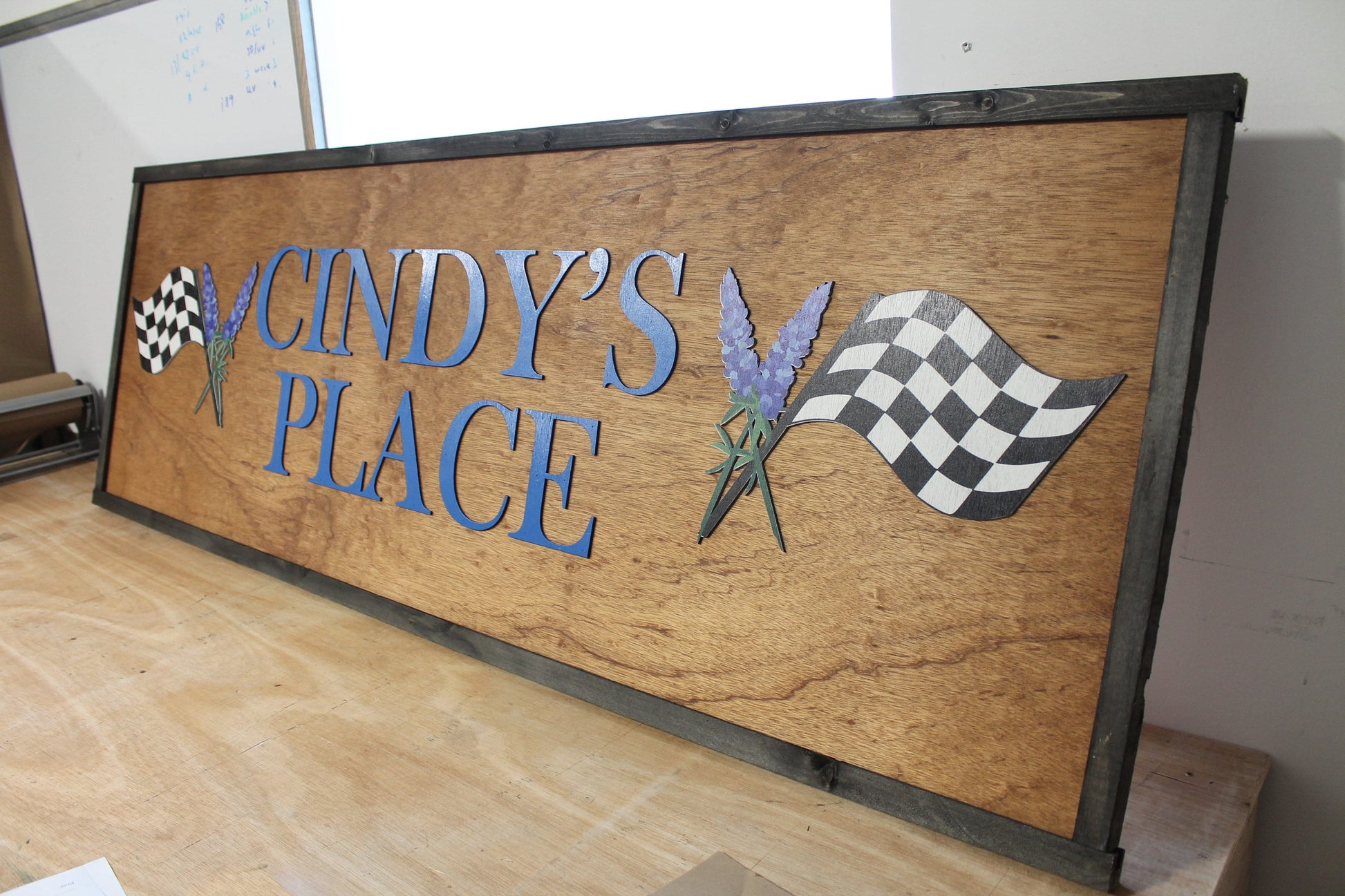 Racing Flag Speed Lavender Racetrack Sports Place Handmade Tailormade Custom Personalized Sign Printed Image Name Style 3d Wooden Sign