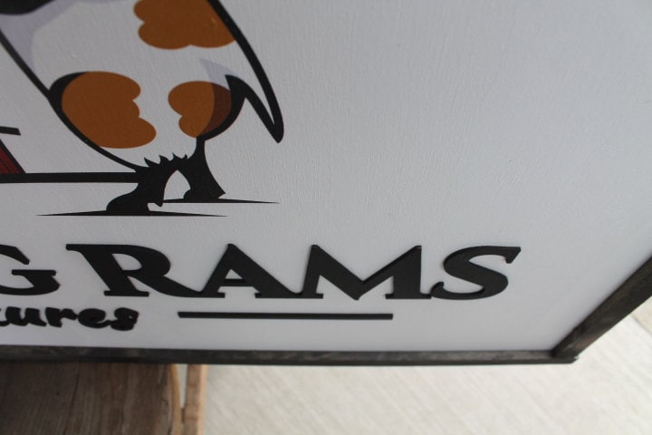 Ram Barn Dueling Livestock Logo Image Printed 3D Detail Color Custom Personalized Farm Wooden Raised Handmade Framed Commerical Signage