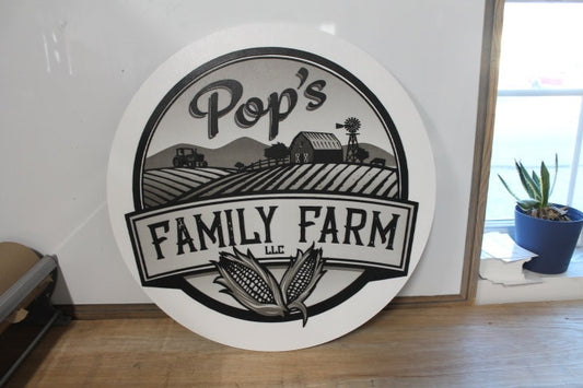 Family Farm Corn Barn Homestead Pops Giftable Country Tractor Black and White Printed and 3D Custom Sign Round Made to Order Wooden Handmade