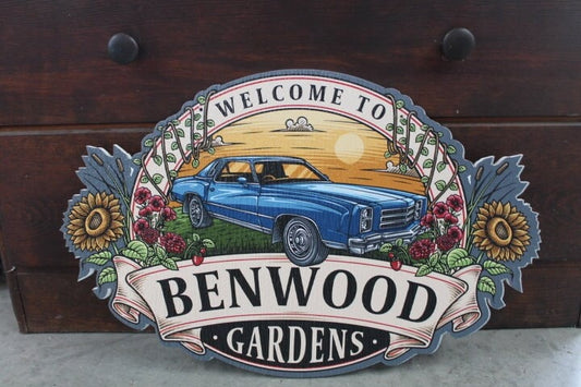 Sustainable Garden Vintage Car Oval Contour Custom Made Sign Your Logo PVC All Weather Outdoor Fade Resistant Personalized UV Printed Color