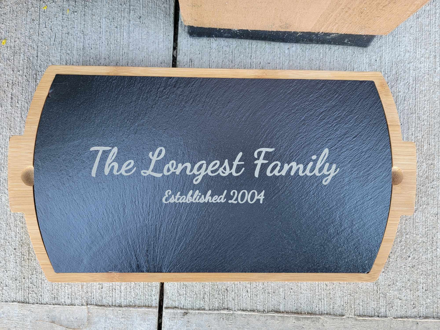 Wedding Gift New Home Valentines Day charcuterie board Wood and Slate Cutting Printed Personalized Create Your Own Name Family Engaged