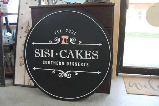 Custom Bakery Sign, Desserts, Southern, Mixer, Simplicity, Round, Business. Commerical Signage, 3D, Made to Order, Logo, Wooden, Handmade