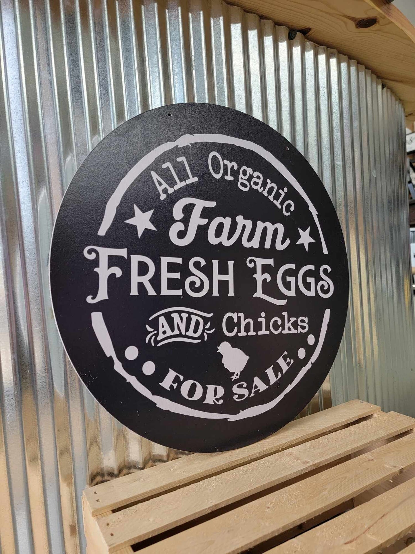 Farm Fresh Eggs Cute Chicken Coop Sign Chicks Wood Door Hanger Round Front Door Entry Way Decor Plaque Wall Art Wood Print