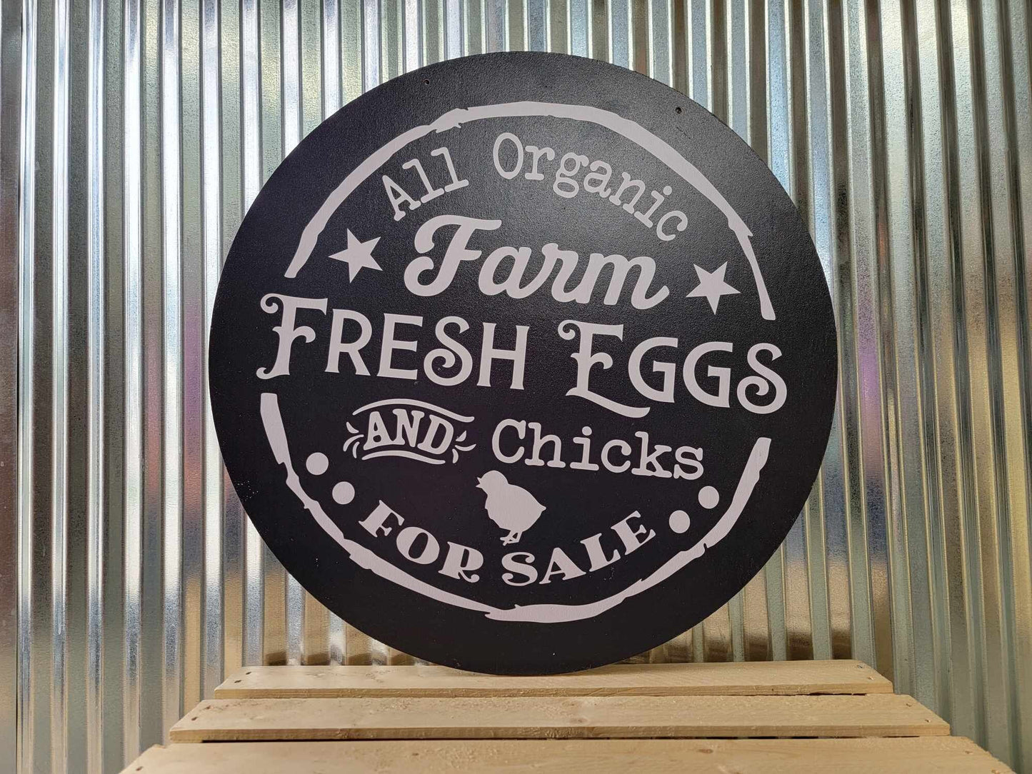 Farm Fresh Eggs Cute Chicken Coop Sign Chicks Wood Door Hanger Round Front Door Entry Way Decor Plaque Wall Art Wood Print
