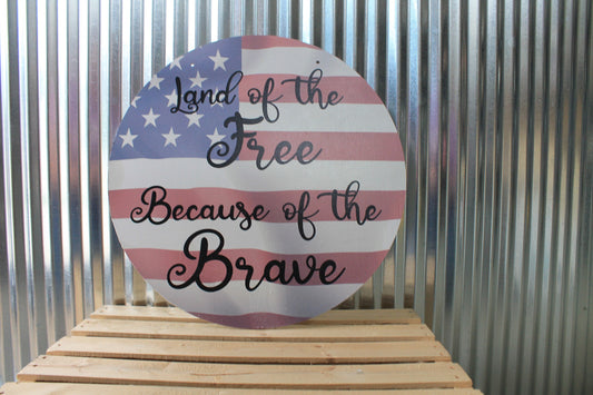 Home of the Free Because of the Brave American Flag Wall Hanger Wreath Sign Door Hanger Round Front Door Entry Way Decor Plaque Wood Print