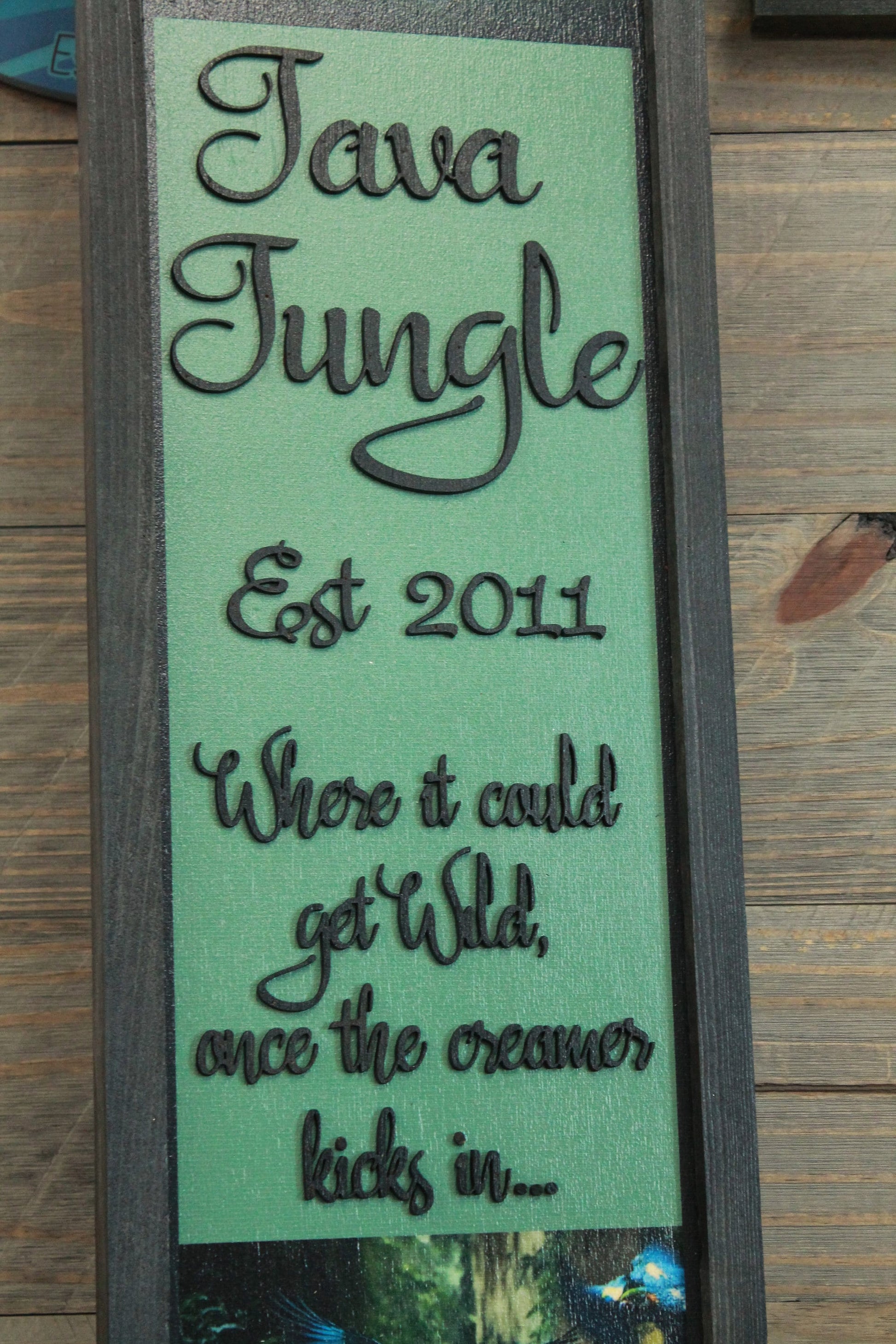 Tiger Java Coffee Custom Coffee Bar Jungle Printed and Raised 3D Handmade Framed Kitchen Decor Green Wooden Sign