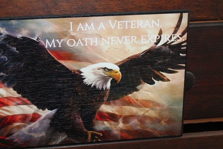 American Eagle Veteran Proud to be Oath Plaque Gift for him Gift for Men Military Appreciation Wooden Decor Printed Soldier Dedication