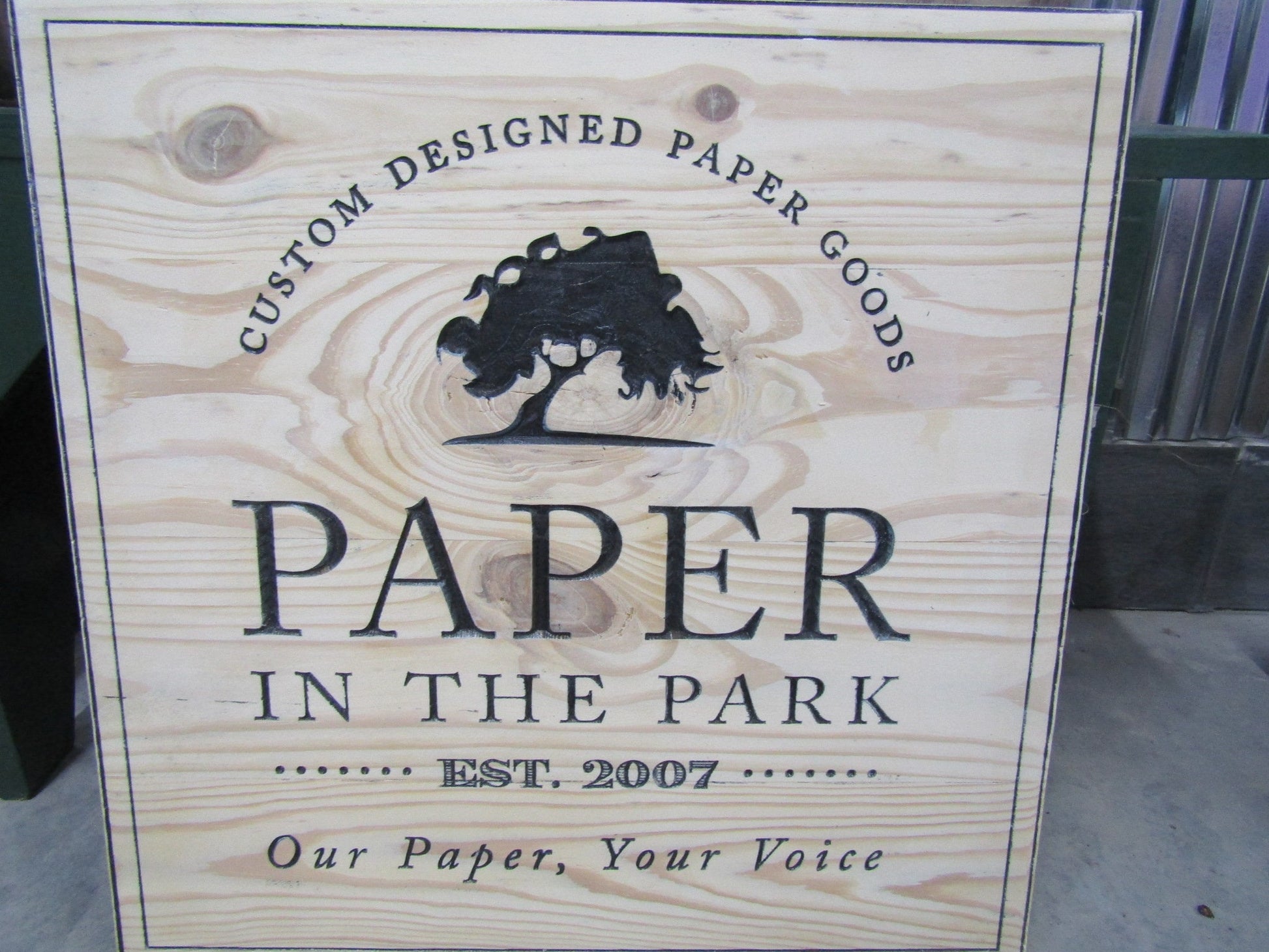 Square Park Tree Wood Carved Engraved Color Filled Business Commerical Signage Your Logo Handmade Custom Oversized Pine Store Front Sign