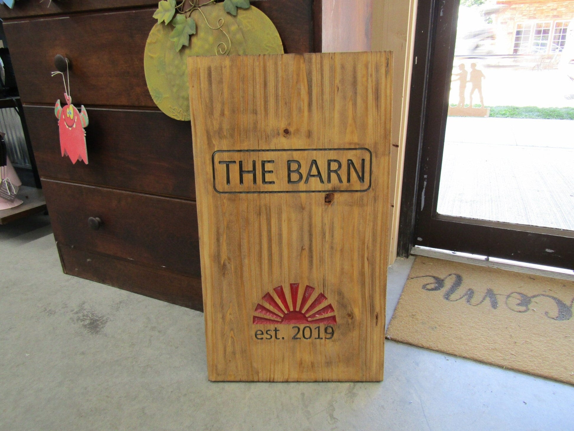 Barn Windmill Red Custom Personalized Established Homestead Engraved Routed Wooden Pine Sign Home Decor Gift Gift for him Paint Filled