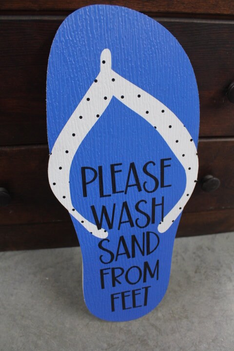 Contour Flipflop Please Wash Sand BNB Vacation Home Pool Beach Outdoor Weather Proof PVC Textured Woodgrain